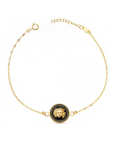 18K PULSERA ORO AMARILLO MEDUSA ESMALTE NEGRO 12MM CADENA TALLADA. LARGO: 18-3 CM