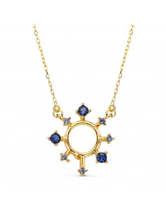 18K COLGANTE ORO AMARILLO RAYOS DE SOL Y CIRCONITAS AZULES 17X16 MM. CADENA FORZADA: 40-2 CM