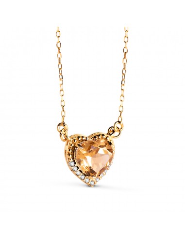 18K GARGANTILLA ORO AMARILLO CORAZON CITRINO 7MM CIRCONITAS CADENA 40-2CM AMOR