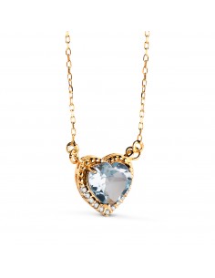 18K GARGANTILLA ORO AMARILLO CORAZON TOPACIO AZUL 7MM CIRCONITAS CADENA 40-2CM C. AMOR