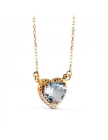 18K GARGANTILLA ORO AMARILLO CORAZON TOPACIO AZUL 7MM CIRCONITAS CADENA 40-2CM C. AMOR