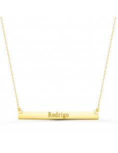 18K COLGANTE ORO AMARILLO CHAPA HORIZONTAL BRILLO 40X4 MM. CADENA 44+2 CM