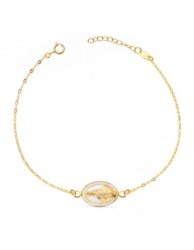 18K PULSERA ORO AMARILLO VIRGEN MILAGROSA ESMALTE BLANCO 13X10 MM. CADENA TALLADA: LARGO: 17-3 CM