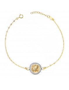 18K PULSERA ORO BICOLOR MEDUSA BRILLO 12MM CADENA TALLADA. LARGO: 18-3 CM