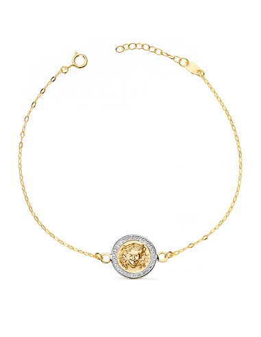 18K PULSERA ORO BICOLOR MEDUSA BRILLO 12MM CADENA TALLADA. LARGO: 18-3 CM