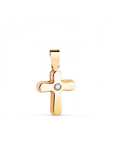 18K CRUZ ORO AMARILLO LISA EN BRILLO CON CIRCONITA. MEDIDA: 14 X 10 MM
