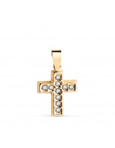 18K CRUZ ORO AMARILLO CON CIRCONITAS BLANCAS. MEDIDA: 13 5 X 10 MM
