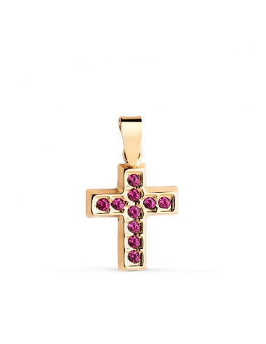 18K CRUZ ORO AMARILLO CON CIRCONITAS ROJAS. MEDIDA: 13 5 X 10 MM