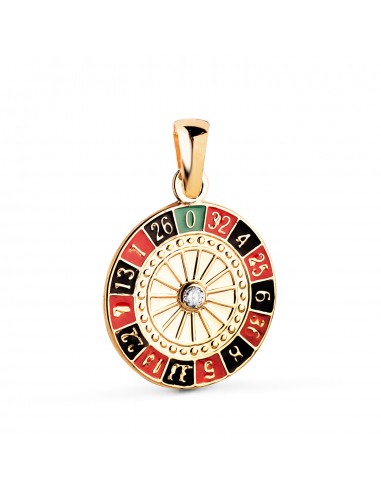 18K COLGANTE AMULETO ORO AMARILLO RULETA CASINO ESMALTADA CON CIRCONITA. MEDIDA: 14 5 MM