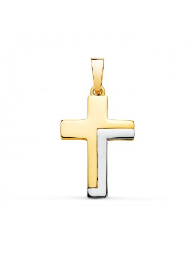 18K CRUZ ORO BICOLOR LISA HUECA PALO RECTANGULAR BRILLO. 22 X 13 5 MM. PALO RECTANGULAR: 4 X 1 5 MM