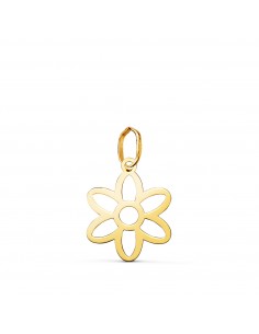 18K COLGANTE AMULETO ORO AMARILLO FLOR CALADA EN BRILLO. MEDIDA: 15 5 X 12 MM