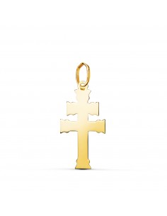 18K COLGANTE ORO AMARILLO CRUZ DE CARAVACA EN BRILLO. MEDIDA: 22 X 11 MM