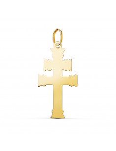 18K COLGANTE ORO AMARILLO CRUZ DE CARAVACA EN BRILLO. MEDIDA: 27 X 13 5 MM