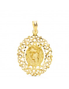 18K MEDALLA VIRGEN DE LA MACARENA CERCO FILIGRANA 28 X 21 MM