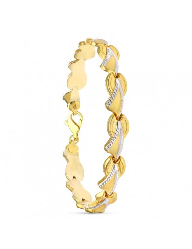 18K PULSERA BICOLOR ESTAMPACION MATE Y BRILLO 19CM
