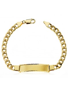18K ESCLAVA ORO AMARILLO BARBADA HUECA 21.5 CM ANCHO ESLABON 6 MM