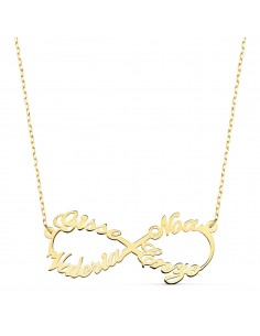 18K GARGANTILLA ORO AMARILLO INFINITO PERSONALIZADO 4 NOMBRES 35 MM CADENA 44 2 CM