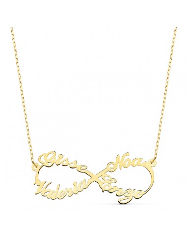 18K GARGANTILLA ORO AMARILLO INFINITO PERSONALIZADO 4 NOMBRES 35 MM CADENA 44 2 CM