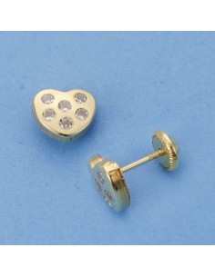 18K PENDIENTES CORAZON CIRCONITAS. 8 X 7 MM.