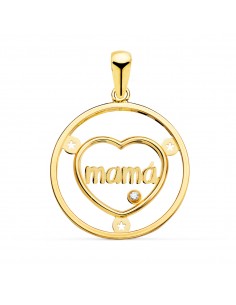 18K COLGANTE ORO AMARILLO CORAZON CON MAMA Y CIRCONITA REDONDO 20MM