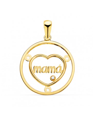 18K COLGANTE ORO AMARILLO CORAZON CON MAMA Y CIRCONITA REDONDO 20MM