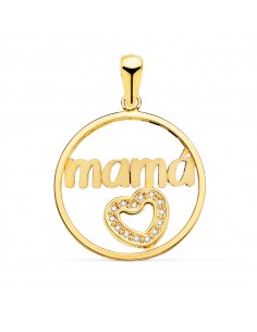 18K COLGANTE ORO AMARILLO CORAZON DE CIRCONTIAS Y MAMA REDONDO 20 MM