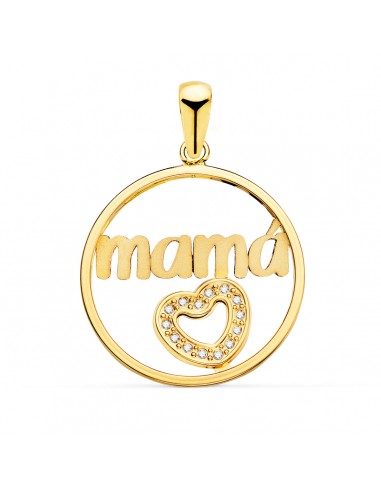 18K COLGANTE ORO AMARILLO CORAZON DE CIRCONTIAS Y MAMA REDONDO 20 MM