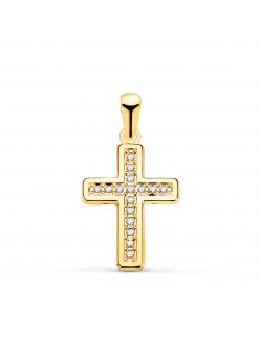 18K CRUZ ORO AMARILLO CON CIRCONITA 19 X 13 MM