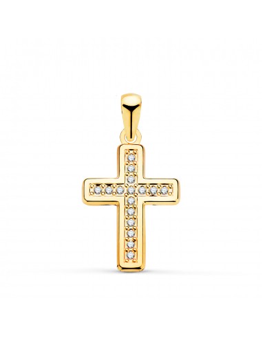18K CRUZ ORO AMARILLO CON CIRCONITA 19 X 13 MM