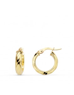 18K AROS ORO AMARILLO MEDIA CAÑA BRILLO 15 X 4 MM