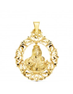 18K MEDALLA ORO AMARILLO VIRGEN DEL CARMEN ORLA FILIGRANA 37X30 MM