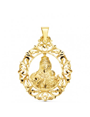 18K MEDALLA ORO AMARILLO VIRGEN DEL CARMEN ORLA FILIGRANA 37X30 MM