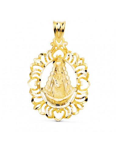18K MEDALLA ORO AMARILLO VIRGEN DEL ROCIO CERCO TALLADO 30X22 MM