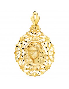 18K MEDALLA ORO AMARILLO VIRGEN MACARENA CERCO 40X31 MM