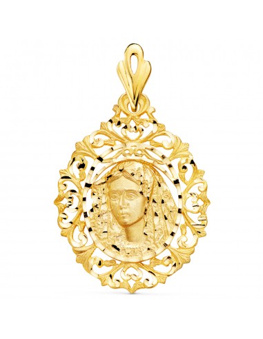 18K MEDALLA ORO AMARILLO VIRGEN MACARENA CERCO 40X31 MM