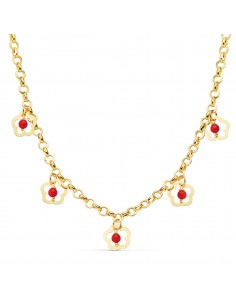 18K COLLAR ORO AMARILLO FLORES 12 MM CORAL CADENA 50CM