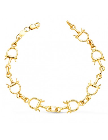 18K PULSERA ORO AMARILLO ESTRIBOS EN BRILLO ANCHO 10 MM LARGO 20CM