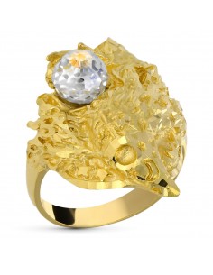18K SELLO ORO AMARILLO MACIZO CABALLERO MAGO BOLA CRISTAL. 30 X 23 MM