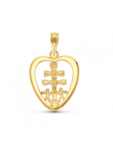 18K COLGANTE CRUZ CORAZON CARAVACA ORO AMARILLO 20X16 MM