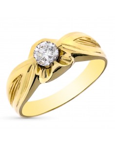 18K SOLITARIO ORO AMARILLO CABALLERO MACIZO CIRCONITA 5 MM. ANCHO 9MM