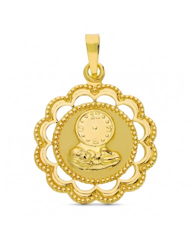 18K MEDALLA ORO AMARILLO NIÑO Y RELOJ 26X22 MM