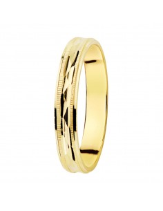 18K ALIANZA ORO AMARILLO TALLADA Y BORDES ESTRIADOS. ANCHO: 3 MM
