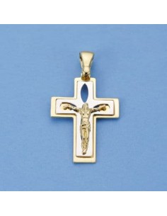 18K CRUZ CON CRISTO BICOLOR 27 X 18 MM