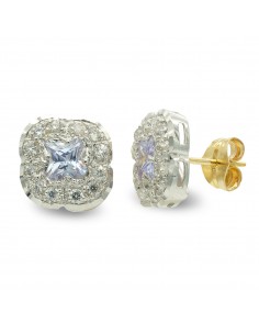 18K PENDIENTES ORO BLANCO FLOR CIRCONITAS. 12 X 12 MM.