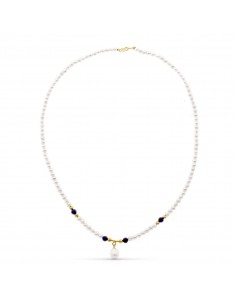 18K GARGANTILLA ORO AMARILLO PERLA CONCHA NATURAL Y LAPIZLAZULI