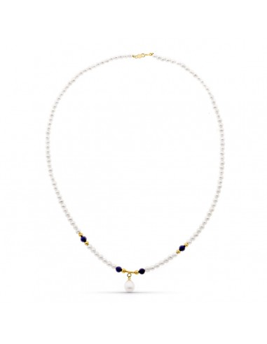 18K GARGANTILLA ORO AMARILLO PERLA CONCHA NATURAL Y LAPIZLAZULI