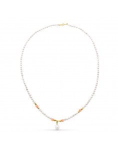 18K GARGANTILLA ORO AMARILLO PERLA CONCHA NATURAL Y PERLA ROSA
