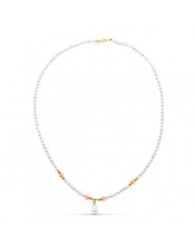 18K GARGANTILLA ORO AMARILLO PERLA CONCHA NATURAL Y PERLA ROSA