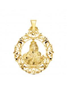 18K MEDALLA VIRGEN DEL CARMEN ORLA FILIGRANA 37 X 30 MM.