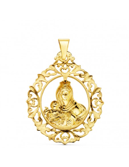 18K MEDALLA VIRGEN DEL CARMEN ORLA FILIGRANA 37 X 30 MM.